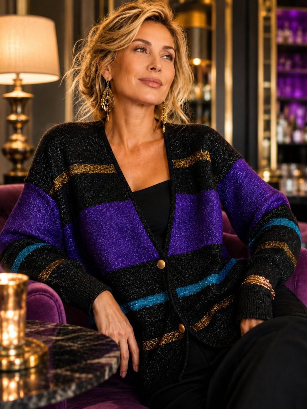 NEW Vintage I.B. Diffusion Metallic Lambswool Cardigan XS Purple Gold Oversized